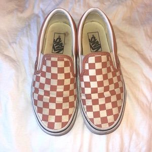 Light Pink Checkerboard Slip-On Vans